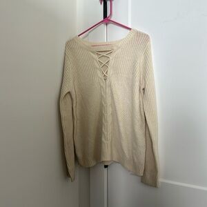 Cream lace up sweater